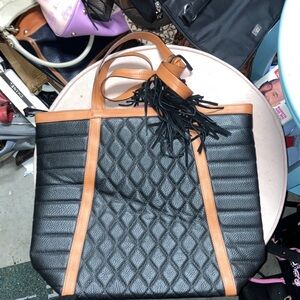 Sundance Black and Tan Quilted Tote Bag